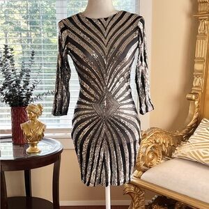 Sequin Striped Black and Silver Dress